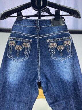 Live Hard Women’s Bootcut Jeans Size 10 Blue Studded Embroidered low rise